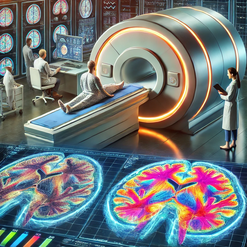 A scene showing a brain scan using fMRI technology (Source - chat gpt)