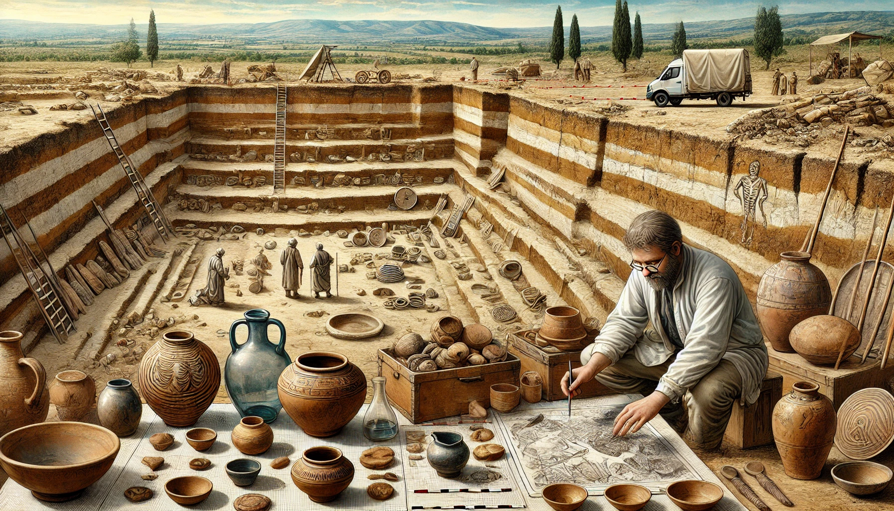 An archaeologist scrutinizes a piece of ancient earthenware (Source - CHAT GPT)