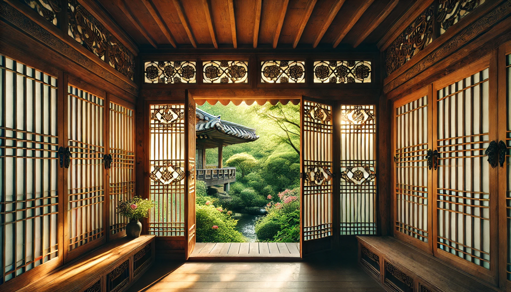 Hanok windows harmonize with nature (Source - CHAT GPT)