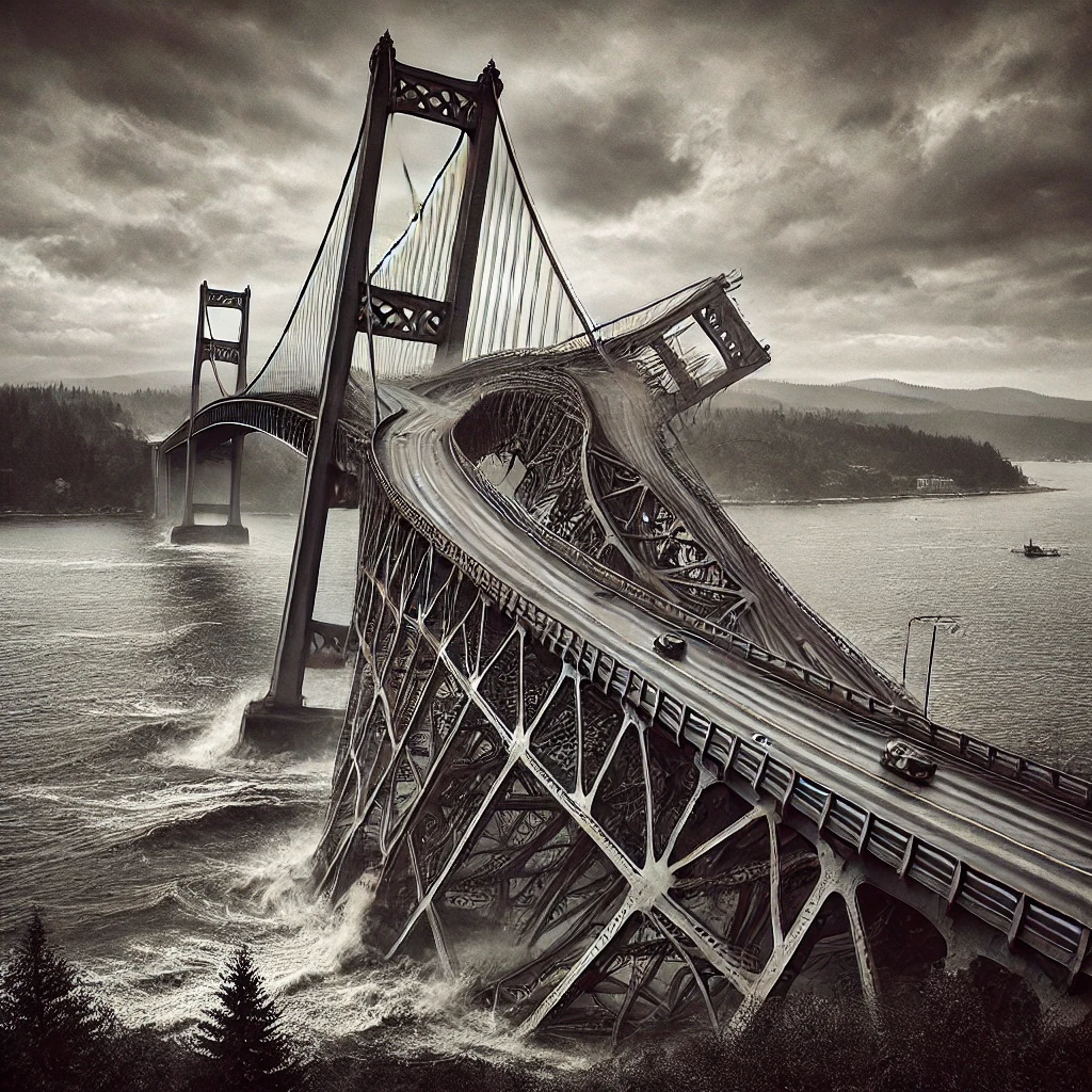 Reconstruction of the Tacoma Bridge collapse in 1940 (Source - CHAT GPT)