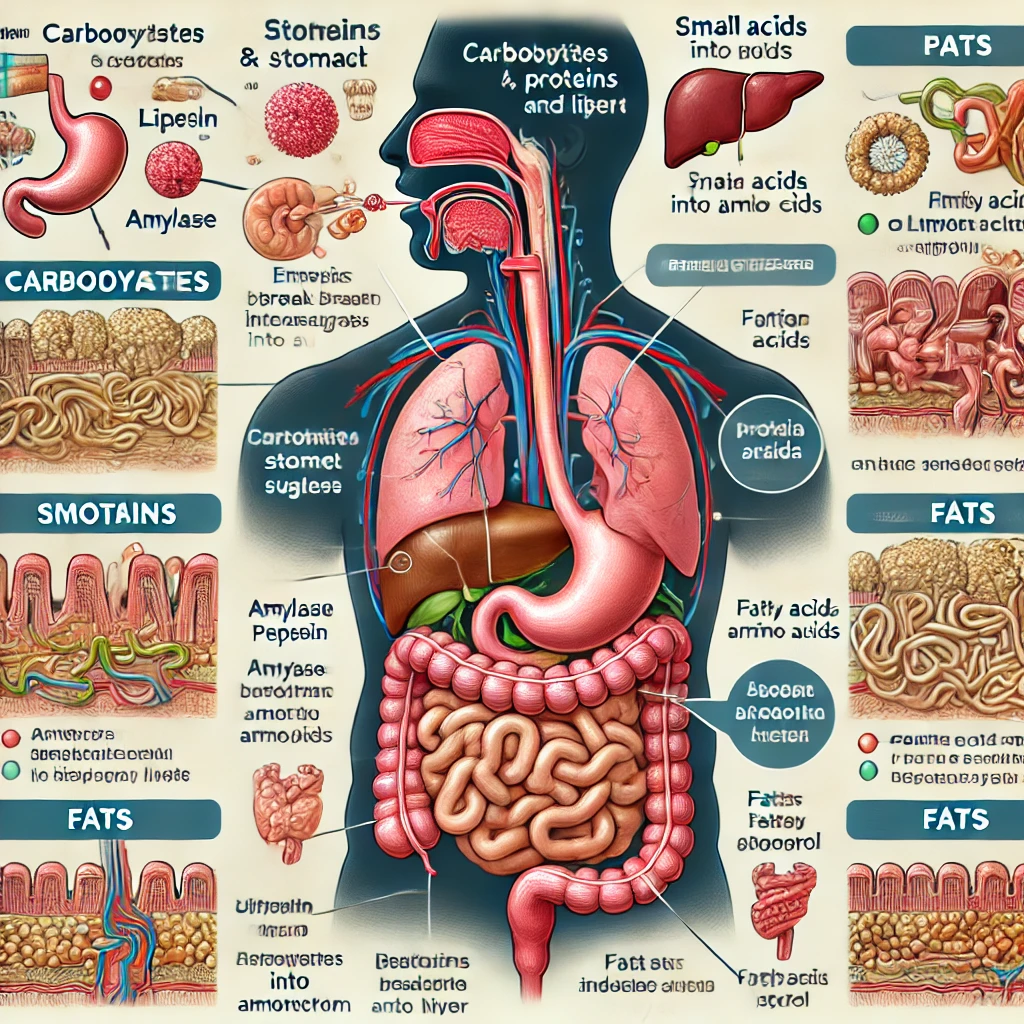 The digestive process and the absorption of each nutrient