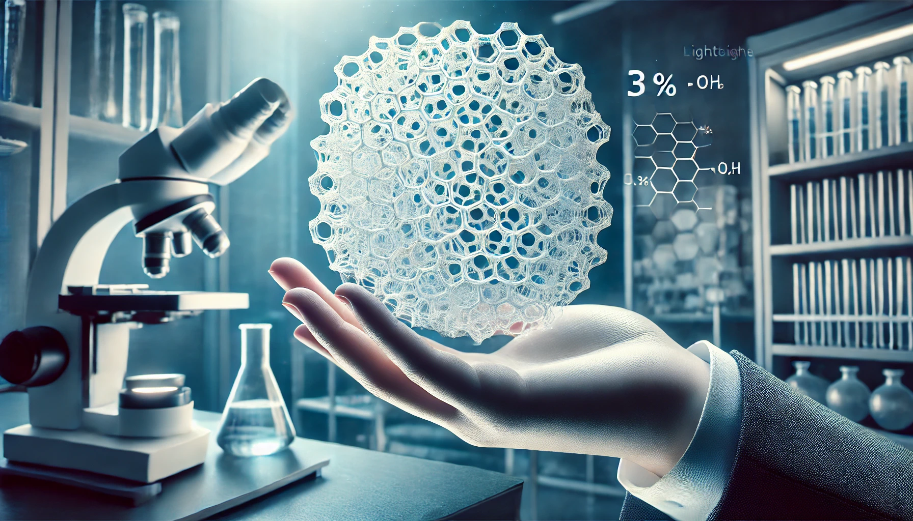 Image highlighting the unique structure and lightness of aerogels (Source - chat gpt)