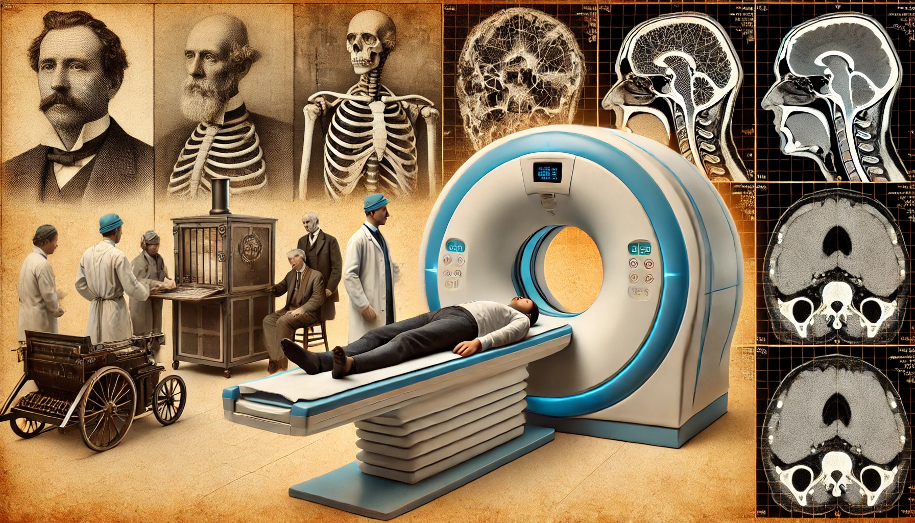 Collage showing the evolution of medical imaging (Source - CHAT GPT)