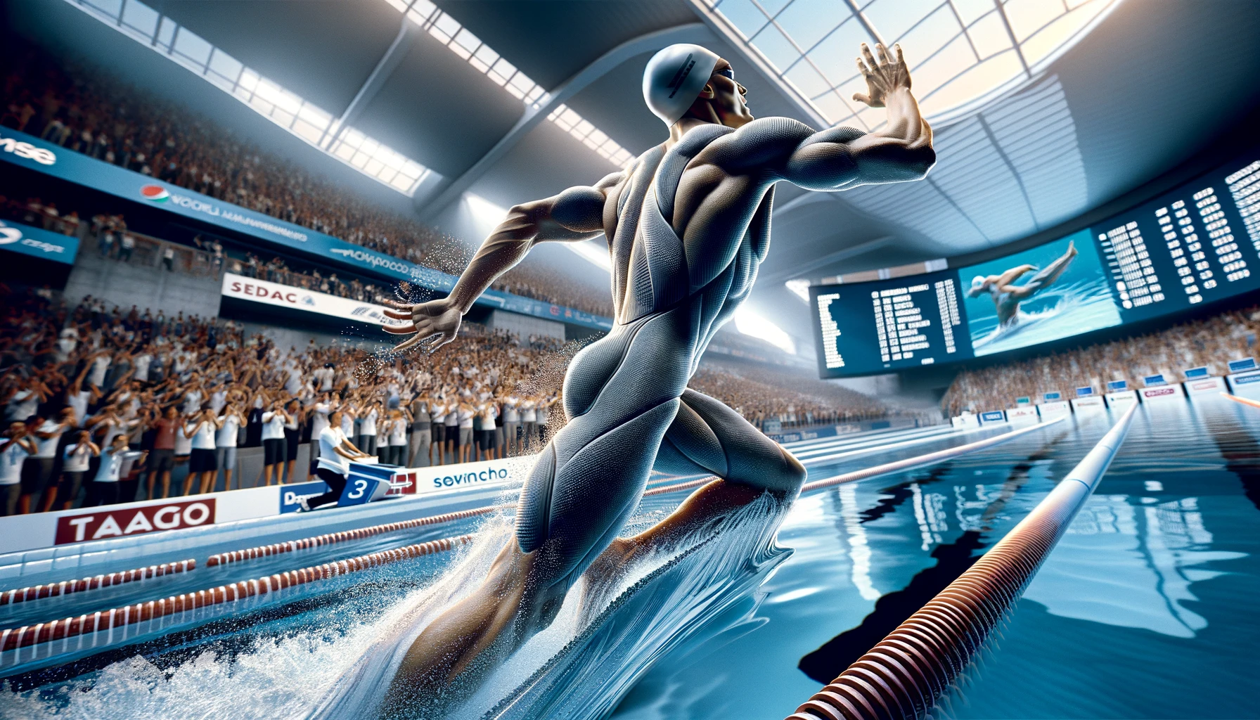 A dynamic athlete in a high-tech swimsuit (Source - CHAT GPT)