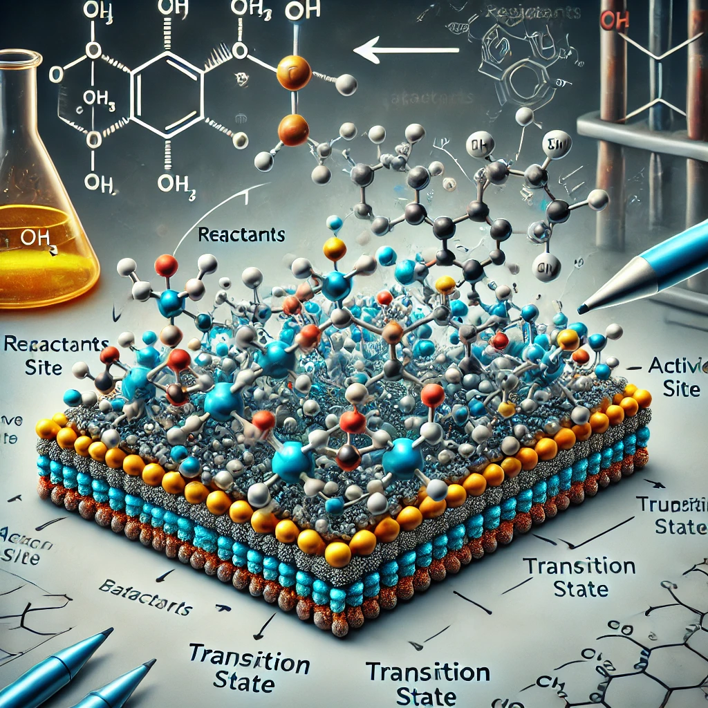 The process by which solid catalysts promote reactions in chemical reactions (Source - CHAT GPT)