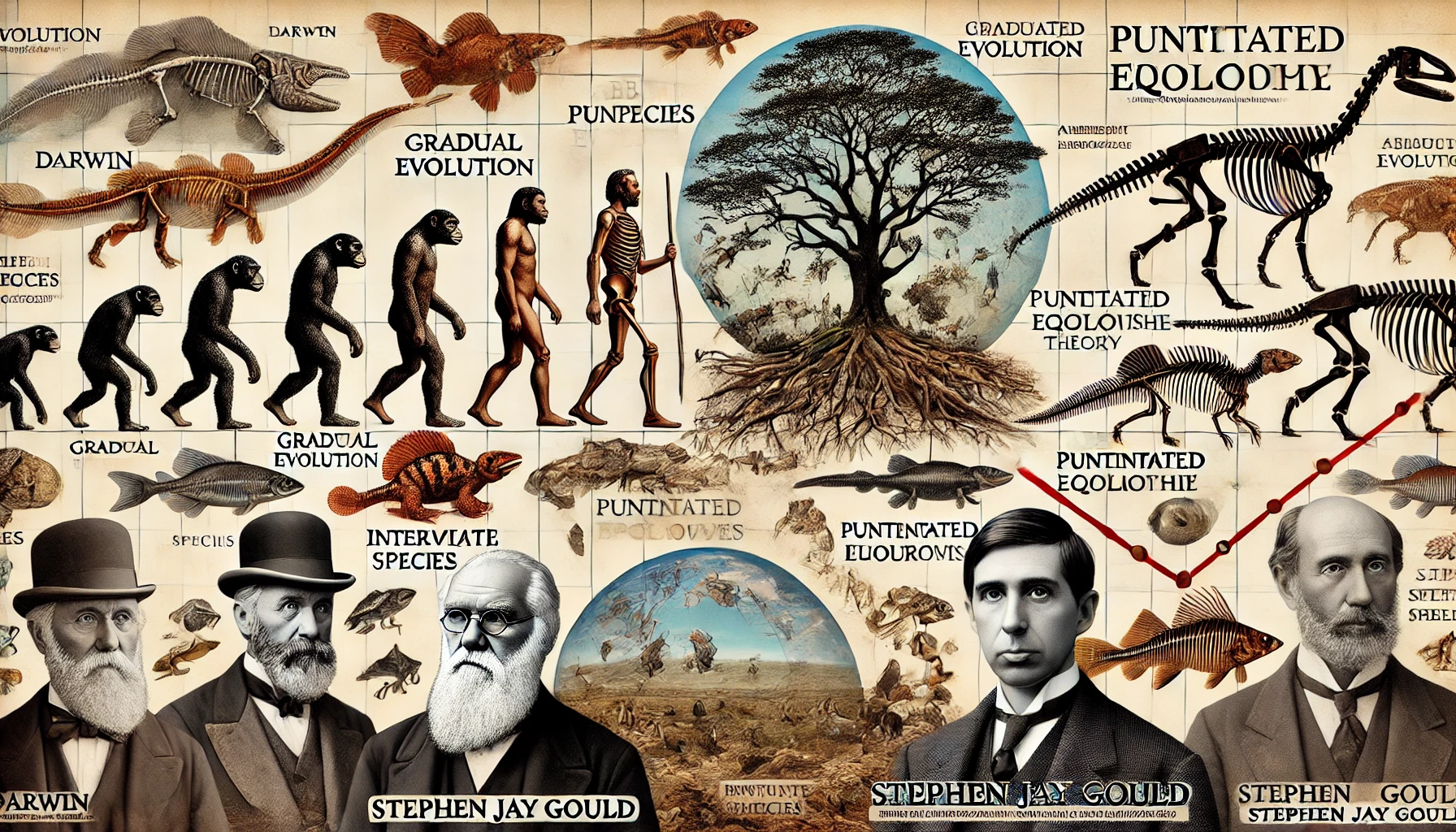 Darwin's theory of gradual evolution vs Gould's theory of interrupted equilibrium (Source - CHAT GPT)